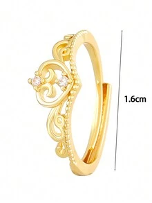 A Light Luxury, Fashionable, Elegant, Exquisite, Sweet, And Personalized Crown Shaped Ring With Metal Cut-Out And Inlaid Diamonds For Women