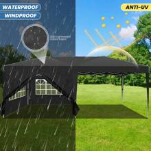 Gazebo 3x6 With Side Walls, Folding Pavilion 3x6 Waterproof, Stable, Winterproof With Bag With Wheels, 4 Sandbags, Easy To Set Up Folding Tent For Outdoor Party, Garden, Event - 黑色 - 查看 2