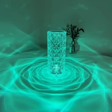 1入組水晶桌燈玫瑰燈，16種顏色可變RGB觸摸和遙控桌燈，美國和電池可充電壓克力LED床頭燈，適用於臥室、客廳、家居裝飾