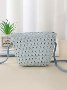 1 pieza Mini bolso cruzado de paja tejida, ligero y lindo para niños, adecuado para viajes al aire libre y a la playa - A - Ver 9