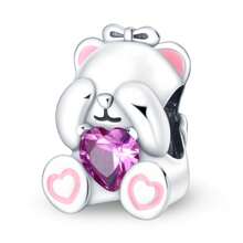 Silver Plated Charm Pink Shy Bear Pink Love Cubic Zirconia Series Charm Bead Is Suitable For Diy Female Bracelet Cubic Zirconia Pendants