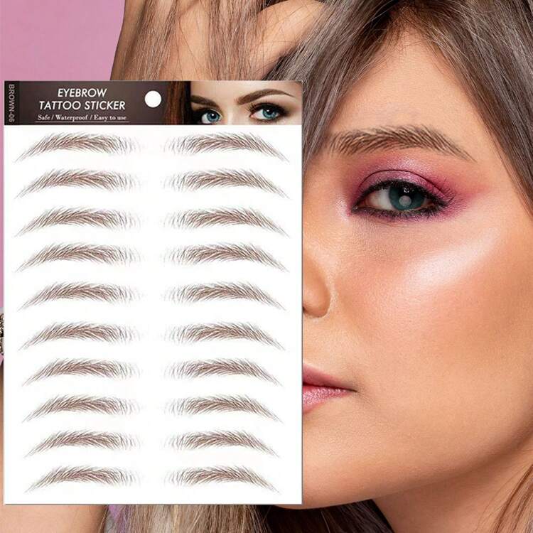 1 ark 9/10 par 6D naturligt svart brunt ögonbryn tillfälligt tatueringsklistermärke för kvinnor och flickor, vattentätt och svettsäkert, festbalsklädning Snabbsminkning Engångsdekal med falska ögonbrynstatueringar - Multifärgad - Visa 9