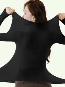 2 Pcs Women's Seamless Ultra-Thin Thermal Underwear - Soft & Comfy Long Sleeve Round Neck Top, Perfect For Lingerie & Sleepwear, High-Quality Material