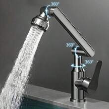 1pc Stainless Steel Lucky Cat Faucet With Rotatable Hot And Cold Water For Bathroom/Kitchen, Gray - Grey - View 5