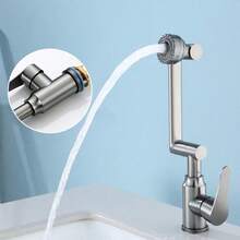 1pc Stainless Steel Lucky Cat Faucet With Rotatable Hot And Cold Water For Bathroom/Kitchen, Gray - Grey - View 8