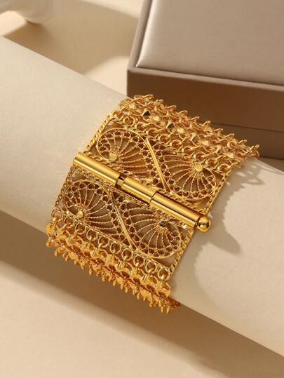 1pc Wide Copper Alloy Gold Plated Handmade Bracelet Suitable For Women's Daily Wear And Festival Gifts