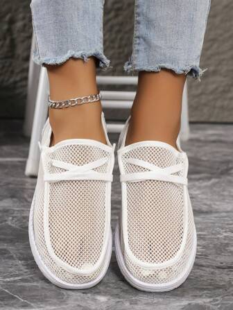 2 pezzi di sneaker casual da donna, slip-on, traspiranti, morbide, con punta tonda, versatili per tutte le stagioni