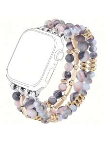 1 件天然石波西米亚风手链兼容 Apple Watch 表带 40mm/38mm/41mm 系列 9 8 7 SE 系列 6/5/4 女式时尚可爱手工水晶珠弹性表带兼容 Apple Watch 表带系列 3/2/1 女式替换 Apple Watch 表带 - 多色 - 查看 10