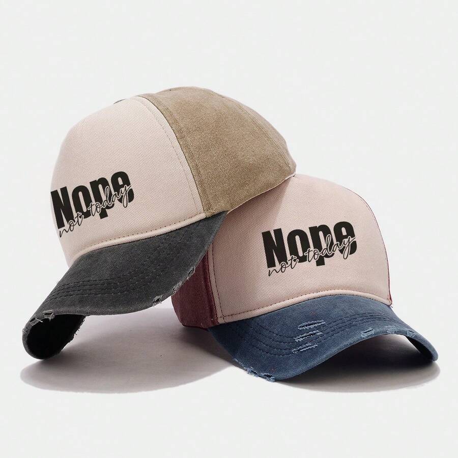 Mũ bóng chày khối màu với thiết kế đau khổ, Mũ chống nắng thể thao thời trang, Mũ bố có thể điều chỉnh cho cả nam và nữ - Không có con dấu - Xem 1