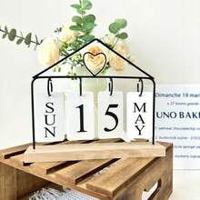 1入創意木製鐵製永久年曆桌上裝飾，適用於辦公室/家庭 - 多色 - 查看 4