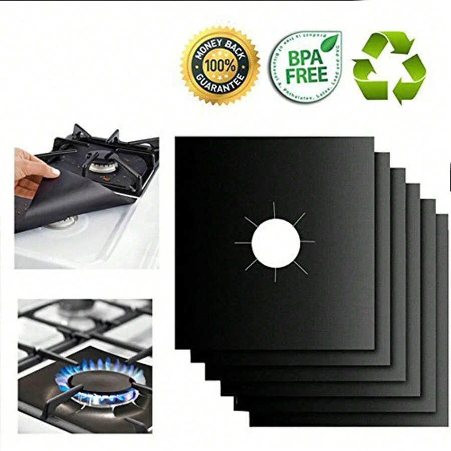 Gas Stove Oil-Proof Mat Heat-Resistant Stove Mat Kitchen Clean Mat, Cuttable,Kitchen,Summer Beach Party,Food,Camping,Organizer,Room Decor,Kitchen Items. - Black - View 1