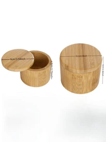 Bamboo Seasoning Box With Lid, Highly Attractive Kitchen Spice Jar For Storing Salt, Condiments, And Spices, Seasoning Organizer And Storage Container,Kitchen,Kitchen Items,Food,Cooking,Seasoning,Spice,Pepper,Garlic ,Salt,Organizer,Party,Room Decor. - Bamboo Wood Color - View 2