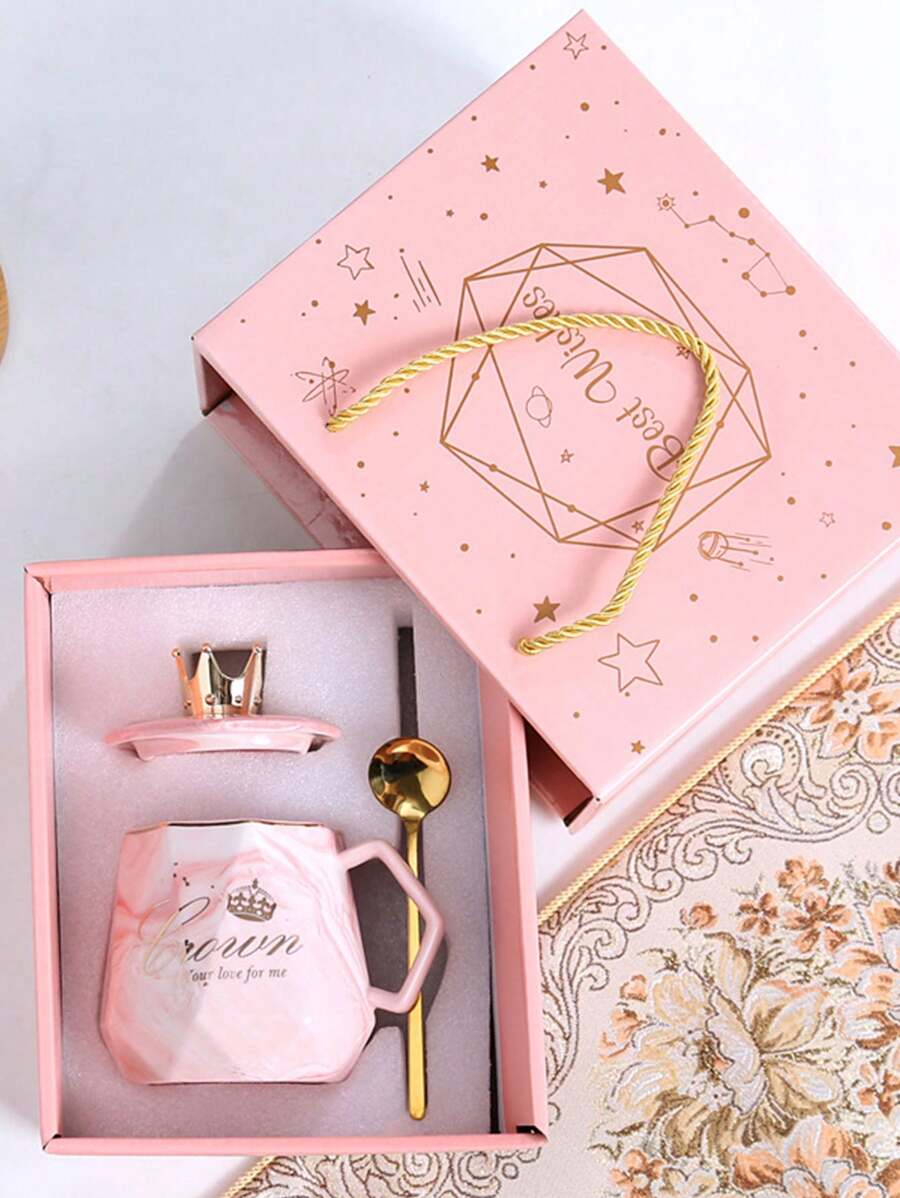 1入組大理石紋保溫杯套裝連禮盒,手工咖啡杯禮物