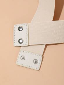 1 Pieza Cinturón Elegante Para Mujer Con Estilo Francés En Tejido Hecho A Mano Con Bordes Quemados Y Cinturilla Elástica Con Flor De Camelia 3d Y Decoración De Flores Falsas - Negro - Ver 7