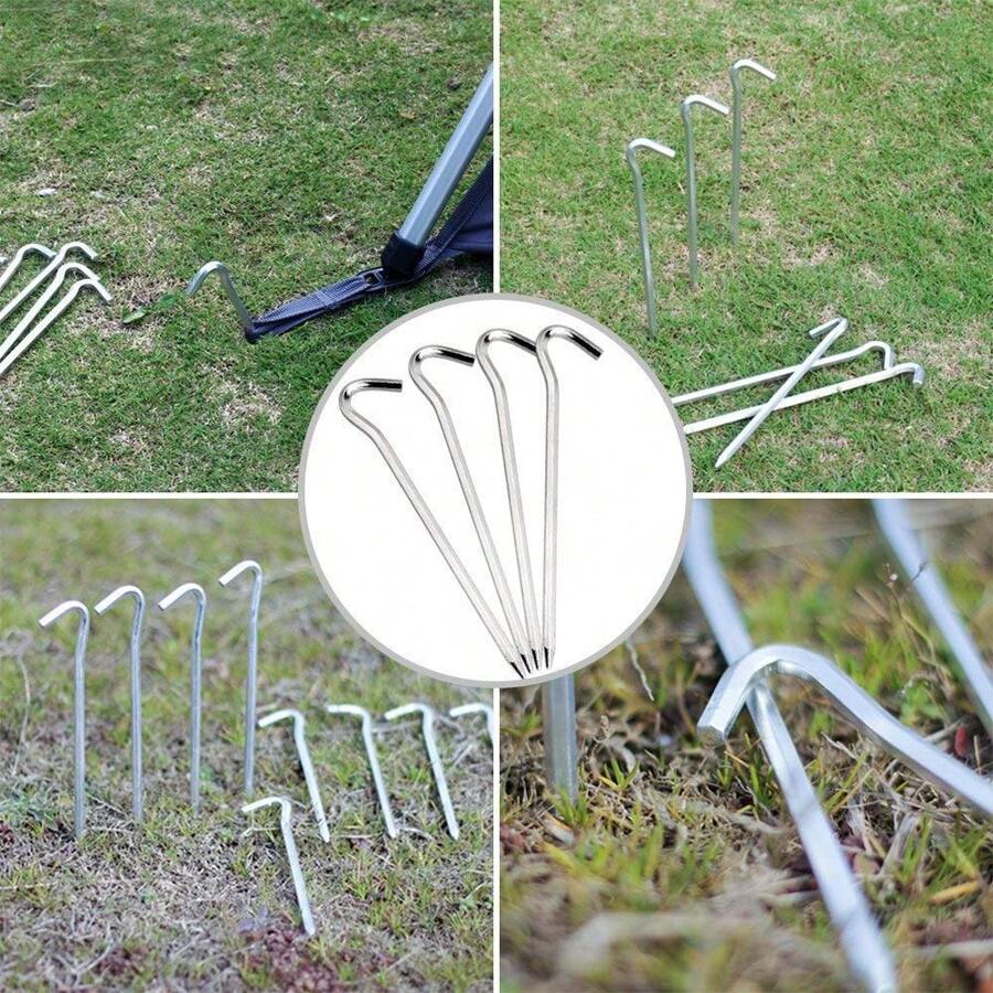 Tent Pegs 12 Pcs 7Inch Metal Camping Pegs With Ground Hook Pullers