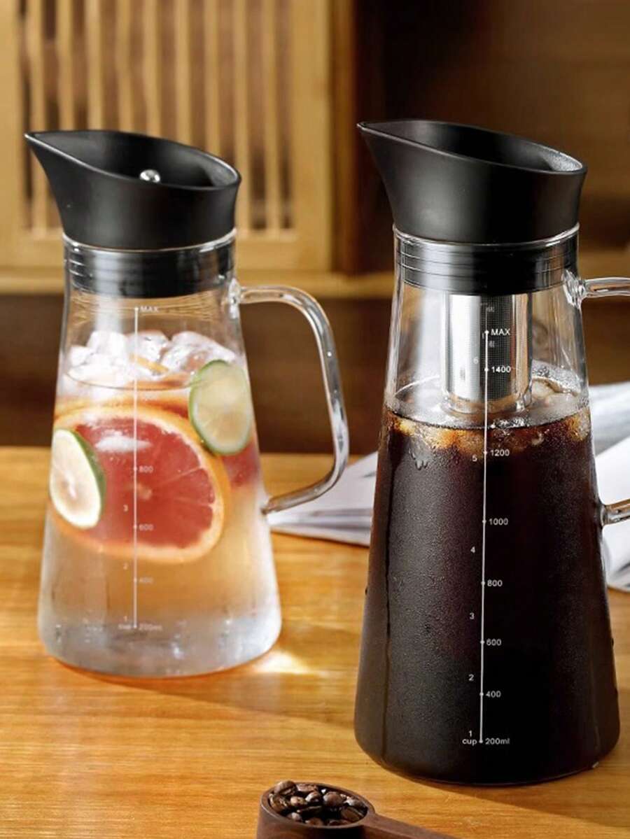 1 pieza Cafetera de vidrio de borosilicato alto con escala, cafetera de extracción en frío con filtro para compartir café o hacer té a mano para uso doméstico - transparente - Ver 1