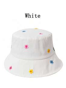Chapéu Bucket Feminino Bordado Flor Doce Bonito, Chapéu Bucket Versátil para Mulheres, Chapéu de Proteção Solar para Praia e Viagens ao Ar Livre Para Homens e Mulheres na Primavera e Verão, Boné Feminino para Férias - Multicolorido - Visão 5