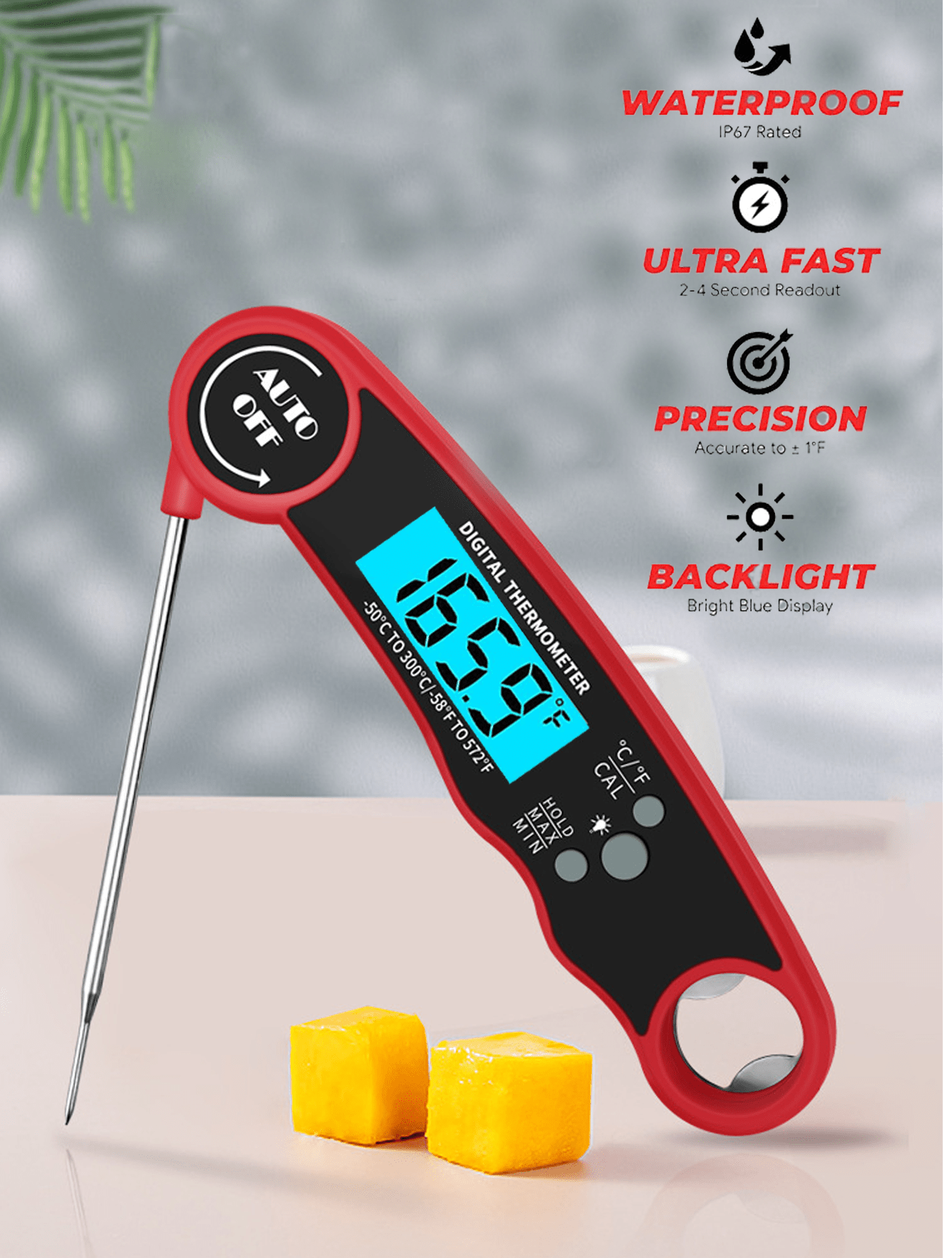 Food Thermometer Waterproof Digital Instant Read Meat Thermometer With