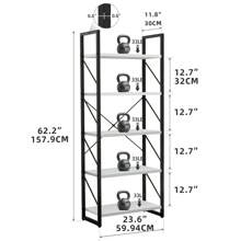4-6 Tier Shelf Wood Bookcase Storage Display Rack Book Shelving Narrow Bookshelf With Steel Frame For Living Room Home Office Dinning Room - Black and White - View 3