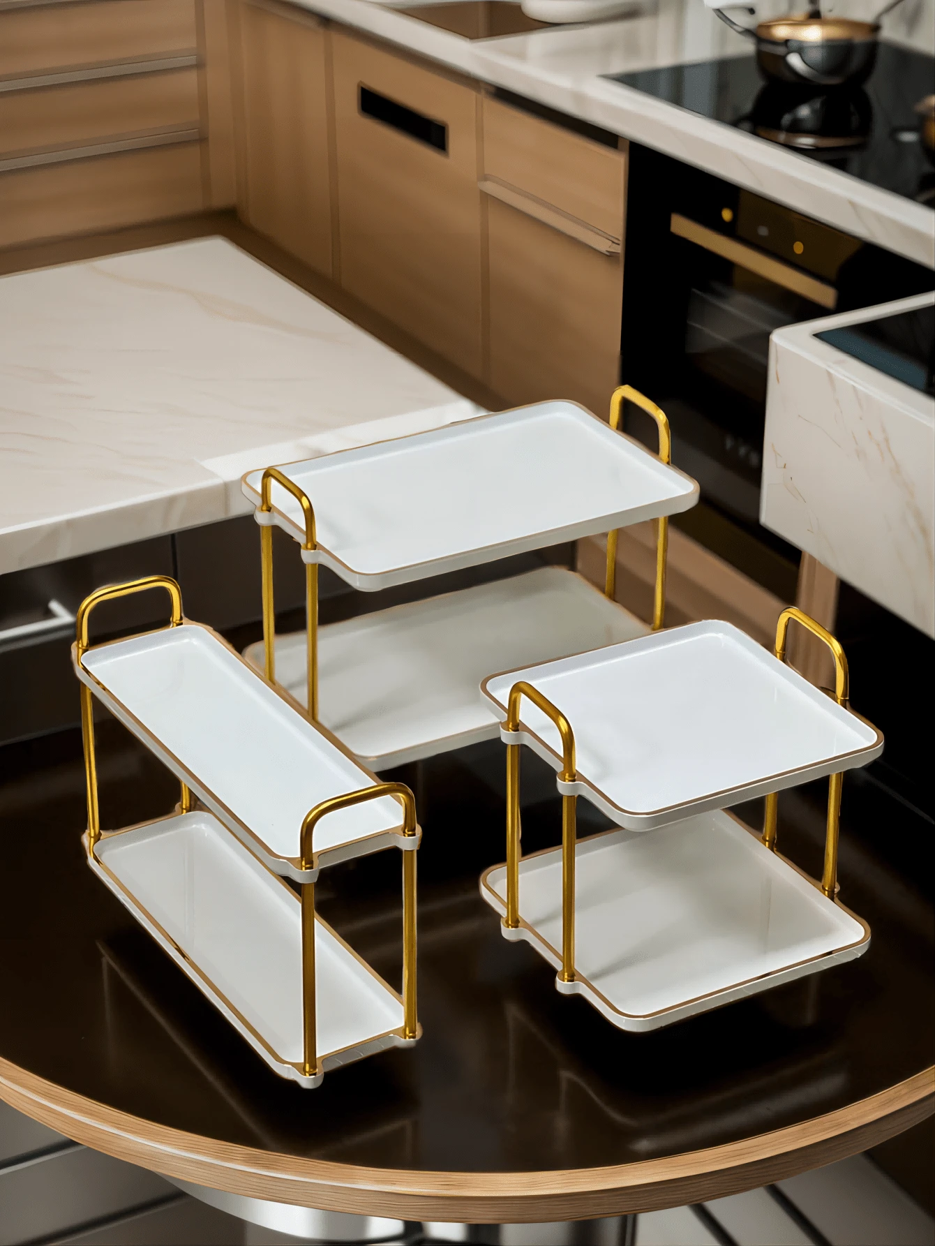 1 khay vuông hai lớp có tay cầm đôi dùng cho tiệc cưới, bàn ăn, tiệc tùng, bánh, khay đựng đồ ăn hiện đại dùng tại nhà, nhà bếp, quà tặng Giáng sinh - trắng - Xem 1