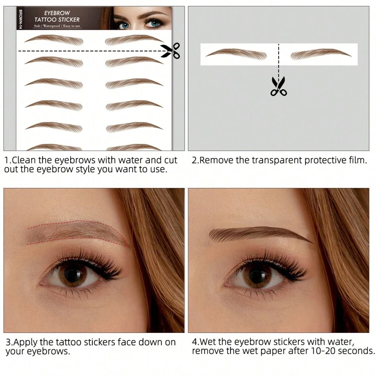 1 ark 9/10 par 6D naturligt svart brunt ögonbryn tillfälligt tatueringsklistermärke för kvinnor och flickor, vattentätt och svettsäkert, festbalsklädning Snabbsminkning Engångsdekal med falska ögonbrynstatueringar - Multifärgad - Visa 3