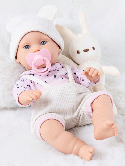 12 Inch Reborn Baby Doll, Companion Doll, Realistic Doll, Purple Outfit, Pacifier, Cute Rabbit Hat, Holiday & Birthday Surprise Gift, Children Pretend Play Doll