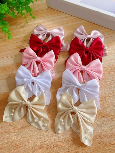 5pcs Colorful Fabric Bow Hair Clips For Girls, Suitable For Performance, Dress-Up, Daily Use Hair Accessories