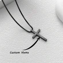 Classic Customized Necklace Personalized Engrave Text Name Date Stainless Steel Black Cross Pendant Necklace Chokers Valentine's Day Gift For Men Woman Christian Jewelry Accessories Valentines