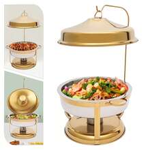 CNCEST Chafing Dish Set For Buffet, 9L/9.5Qt Stainless Steel Chafing Dish Buffet Servers Warmers With Circular Hanging Cap,Buffet Round Chafing Food Pan Buffet Warmers For Party Restaurant Hotel (Gold) - Gold - View 7