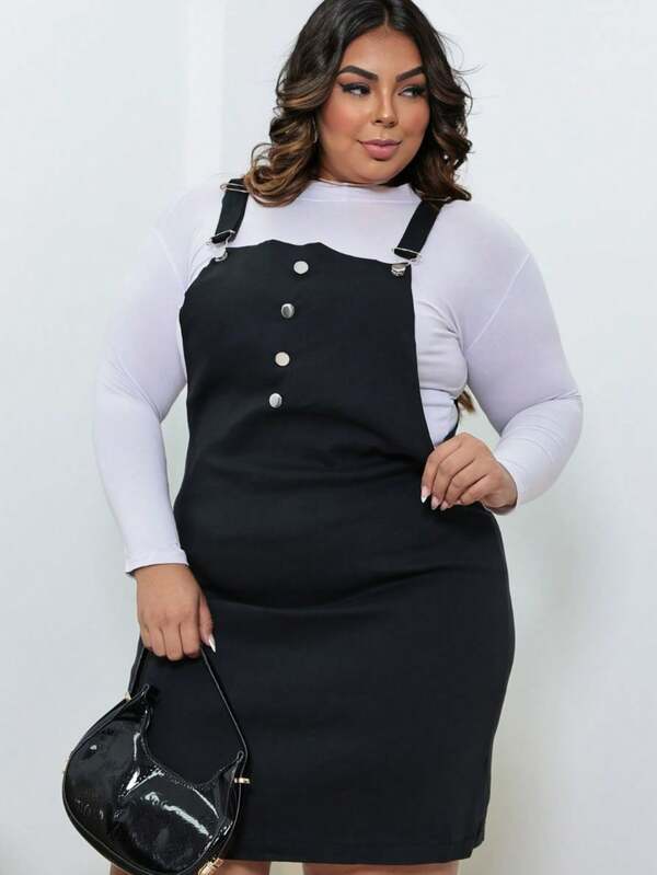 Jardineira Plus Size Feminina Bengaline Moda Elegante Casual Estilosa Confortável