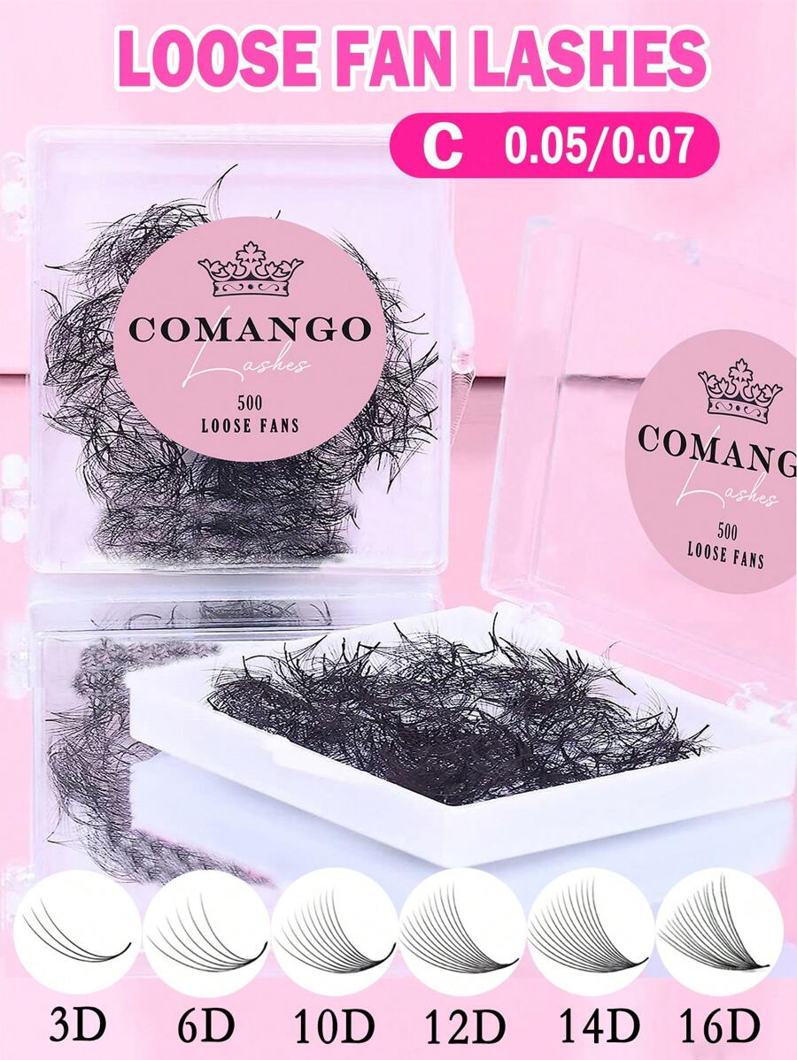 Mi nối CoMango 500Fans Loose Fan 0.05/0.07mm đế nhọn 3D/6D/10D/12D/14D/16D Volume Premade Fans Mi nối Cụm, Mi nối Cụm, Mi riêng lẻ, Mi giả