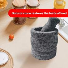 復古石灰石臼及杵組，適用於家用大蒜磨碎機，藥物研磨碗，大蒜剝皮器和擠汁器石碗，適用於穀物、香料和藥物研磨，可用於蔬果工具、廚房用品、切割器、食品、沙拉、裝飾、儲存、派對、生日、露營、夏季沙灘。 - 彩色 - 查看 2