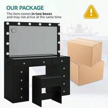 FUSOU Makeup Vanity Desk With Mirror & 12 LED Lights, Vanity Table With 11 Drawers, Power Outlet & Chair, 3 Lighting Modes Adjustable, White - Black - View 7