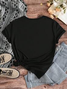 Customized Plus Size Women T-Shirt - Add Your Own Text/Image (Badge/Company Logo/Family Photo/Selfie) - Black - View 2