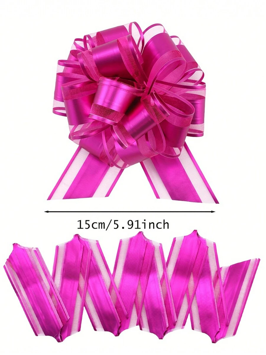 12pcs Ribbon Bow For Gift Wrapping, 6-Inch Large Pull Bow For Gift Basket Decoration, Satin Ribbon And Pom Pom Flowers For Wedding Party Birthday Decor, Back To School Valentine Day - Multicolor - View 1