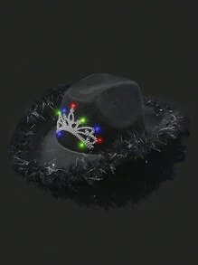 LEAJOURNO. Unisex Y2k Style Western Cowboy Hat Led Lights, Color Stripe Design, Wide Brim With Rolled Edge, Ideal For Halloween Party, Music Festival, Dance Performance, Children's Day, Jazz, Rave Cowboy Hat Cowgirl Hat - Black - View 9