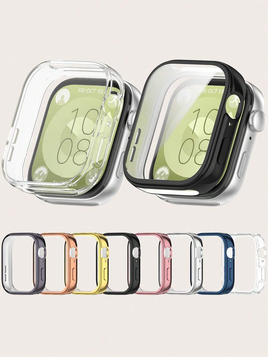 1pc Unisex Solid Color Plated TPU Screen Protective Case With Full Coverage Edge Compatible With Huawei Watch Fit 3 - Huawei Watch Fit 3 - View 1