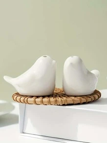 2 piezas/Set de recipientes para especias con forma de pájaro de cerámica, regalos de boda para damas de honor y padrinos - Blanco - Ver 3