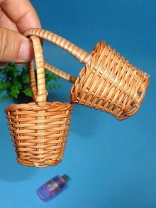 1pc Mango Rattan Weaving Mini Carrier Basket, Car Basket DIY Toy Hand Basket Small Micro Landscape Decorative Flower Basket - Multicolor - View 1