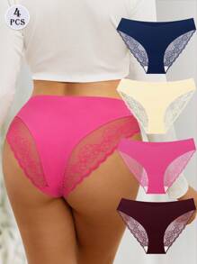 4入組/套加大碼女士低腰蕾絲三角褲，性感兼具膚觸柔軟 - 彩色 - 查看 2