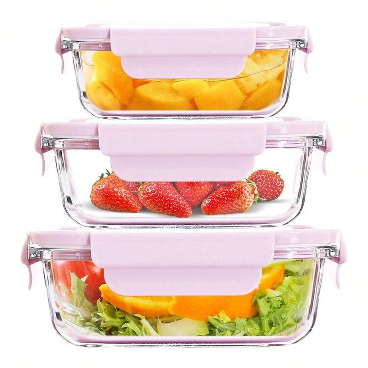 Recipientes de almacenamiento de alimentos de vidrio con tapas, conjunto de contenedores de preparación de comidas hermético de vidrio para almuerzo, para llevar, restos, organizadores y almacenamiento de despensa de cocina, y a prueba de fugas - multicolor - Añade 1