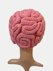 1pc Horror Spoof Brain Hat, Hand-Knitted Unique Brain Cap Halloween Gift - Knitted Hat - View 5