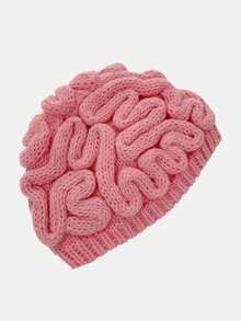 1pc Horror Spoof Brain Hat, Hand-Knitted Unique Brain Cap Halloween Gift - Knitted Hat - View 3