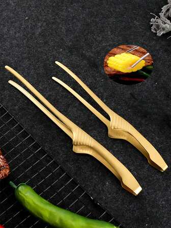 1pc Stainless Steel Food Tongs, Suitable For Barbecuing, Baking, Steak, Tea, Buffet, Barbecue Party, Picnic Party, Hotel Kitchen Utensils And Restaurant Supplies. Korean BBQ Tongs, Food Tongs, Horn Shaped Tongs, Pointed Horn Tongs.,Summer,Summer Sets