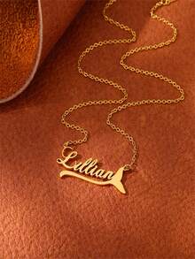 女士定制名字心形項鍊時尚金色鍊條不銹鋼個性化鍊串首飾禮物 - 金色 - 查看 4