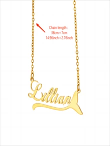 女士定制名字心形項鍊時尚金色鍊條不銹鋼個性化鍊串首飾禮物 - 金色 - 查看 5