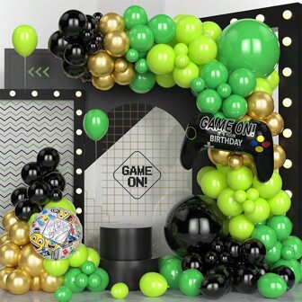 Black Green Gold Latex Balloon Arch Kit Game On Video Gaming Theme Garland With Game Emoticons Controller Foil Balloons Men Happy Birthday Hen Party Decorations