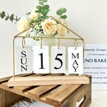 1入創意木製鐵製永久年曆桌上裝飾，適用於辦公室/家庭 - 多色 - 查看 8