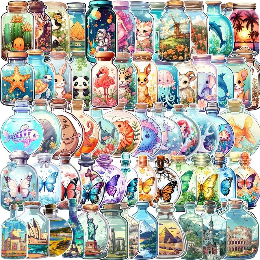Unique Bottle Style Stickers Pack - Adorable & Waterproof Vinyl Art For Phones, Pads, Water Bottles, Laptops & More! - Multicolor - View 1