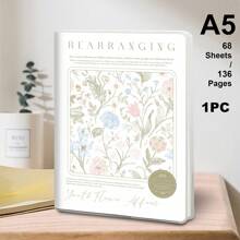 1pc,B5/A5,136pages,Waterproof Notebook, Soft Sided Planner, PP Rubber Sleeve Note Book,Flower Patterned Journal,Teacher Supplies,School,Office Notebooks Back To School